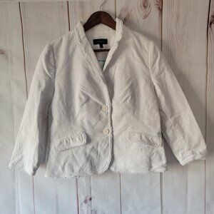 Talbots Women’s 10 Two Button Blazer White Cotton Tweed Textured Fully Lined Raw